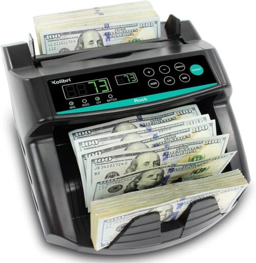 KOLIBRI Rook Money Counter with UV/MG/IR Counterfeit Detection – Count, Add & Batch Modes, 1,400 Notes per Minute Fast Bill Counter – US Dollar Cash Counter with Dual LED Display (1-Year USA Warranty)