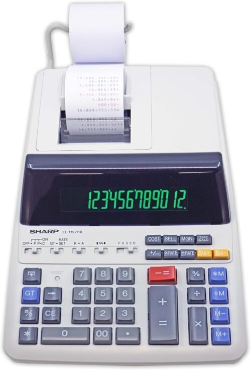 Sharp EL-1197PIII Heavy Duty Color Printing Calculator with Clock and Calendar